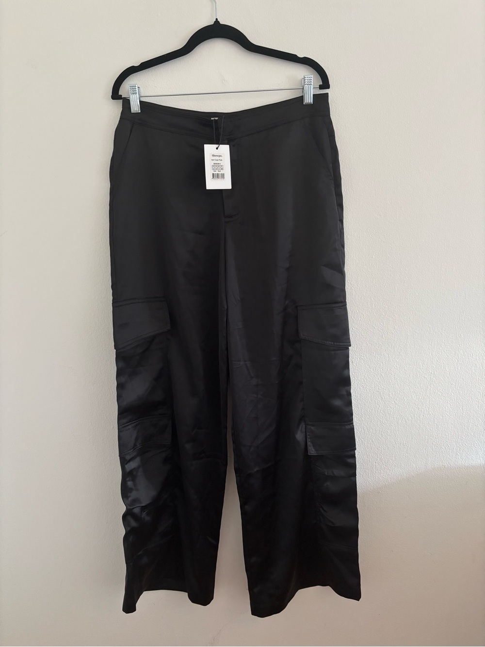 Showpo Black Cargo Satin Wide-Leg Pants